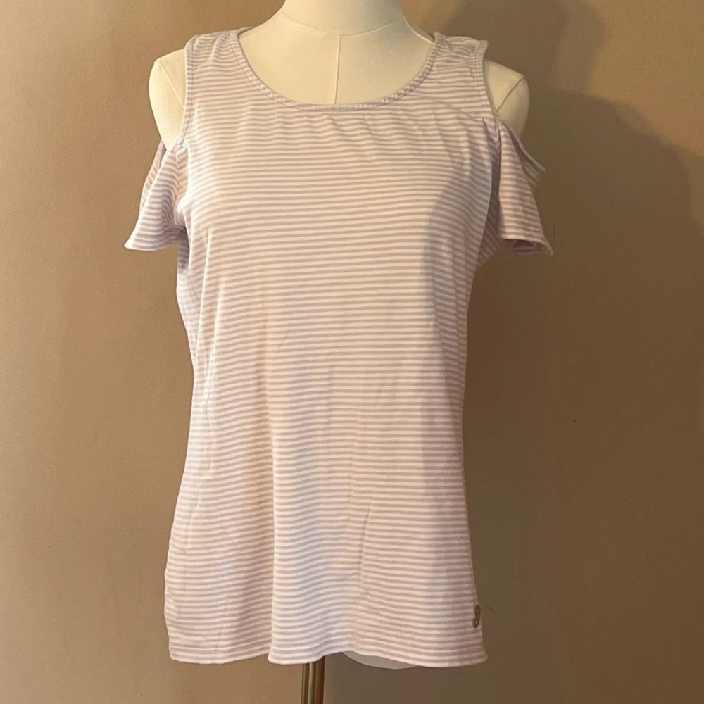 Like New Michael Kors Lavender Striped Cold Shoulder Tank Top